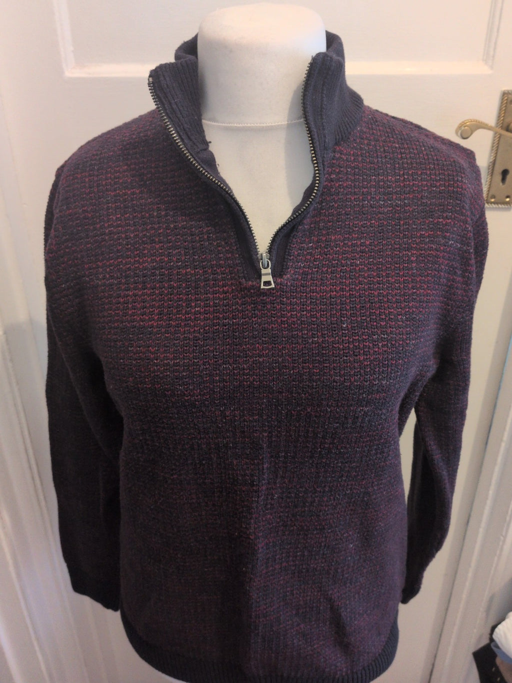 M&S Collection Large Purple And Navy Long Sleeve Collared Jumper