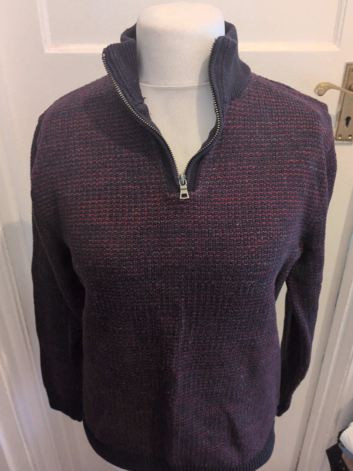 M&S Collection Large Purple And Navy Long Sleeve Collared Jumper