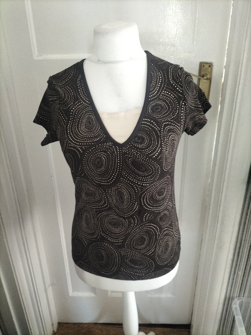 Ladies Dash Size 10 Brown And Beige Dotted Short Sleeved Blouse