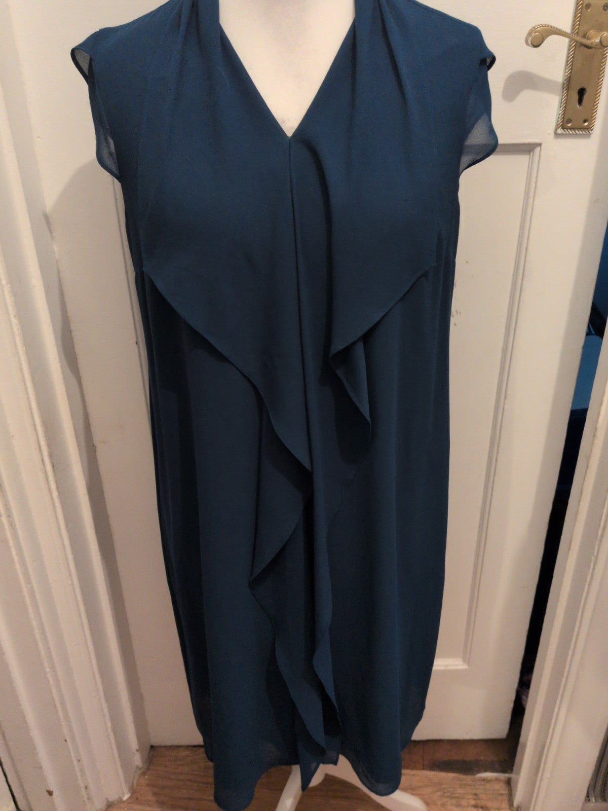 Bonmarche 14 Teal Sleeveless Middle Frill Dress Midi-Long