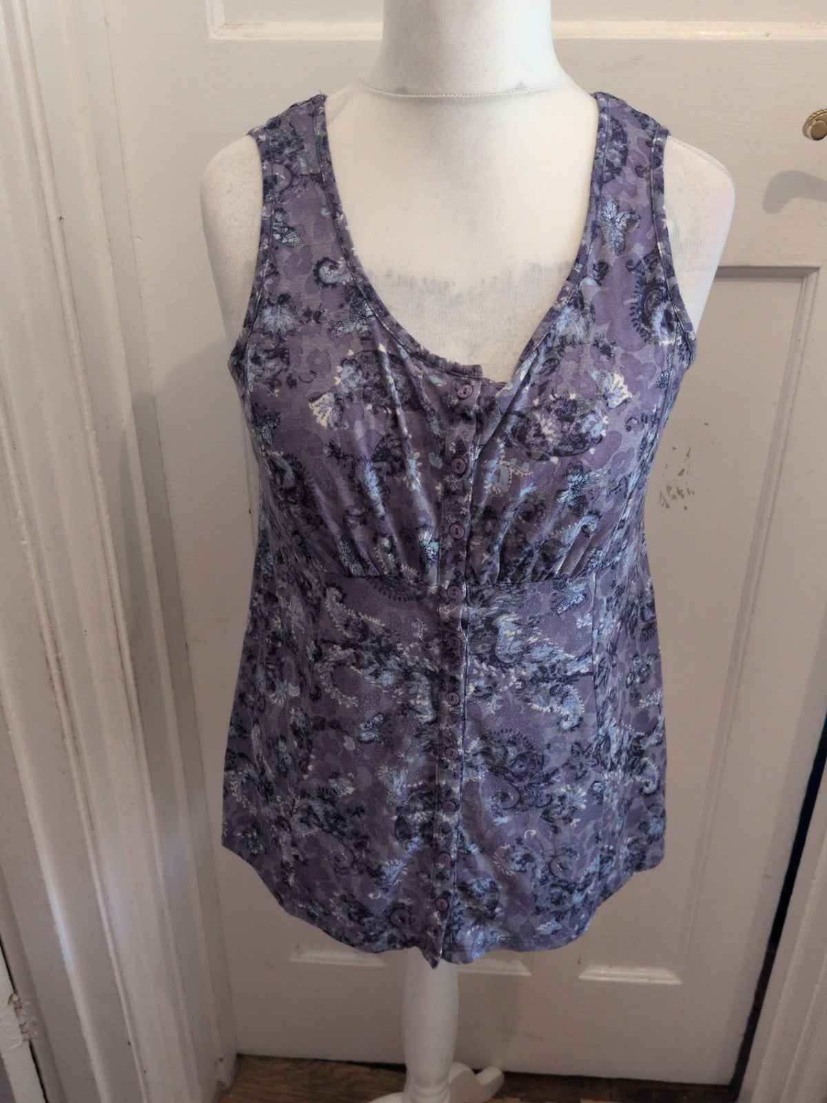 Ladies Size Large Purple Bobbling Floral Sleeveless Pyjama Top