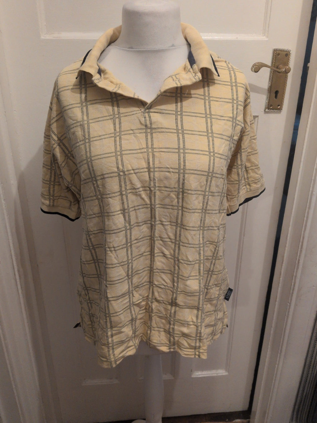 Cotton Traders XL Yellow Check Short Sleeve Polo