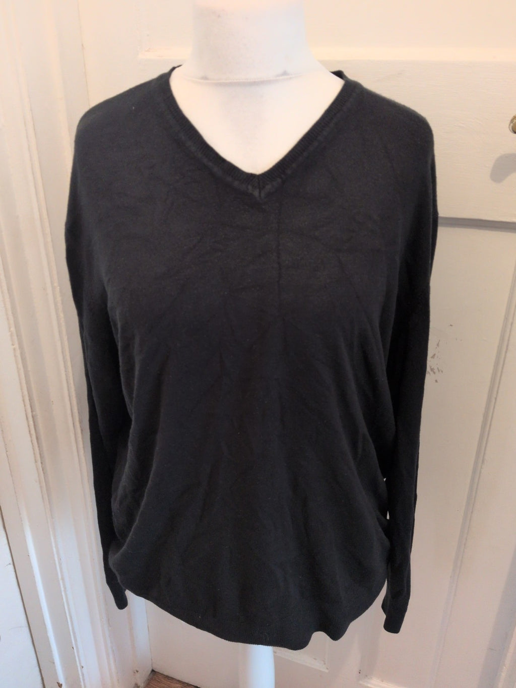 2XL Black Long Sleeve V Neck Jumper
