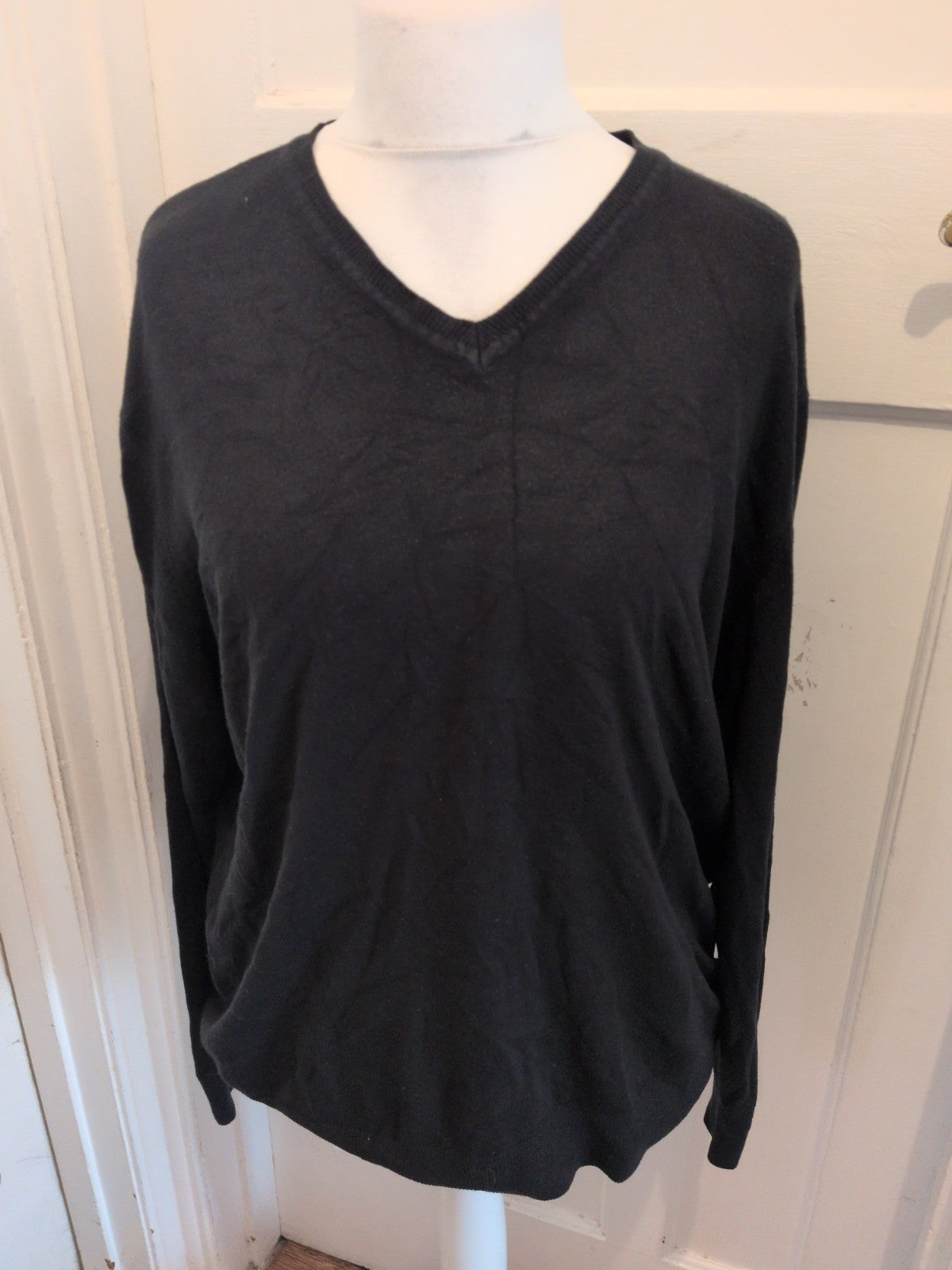 2XL Black Long Sleeve V Neck Jumper