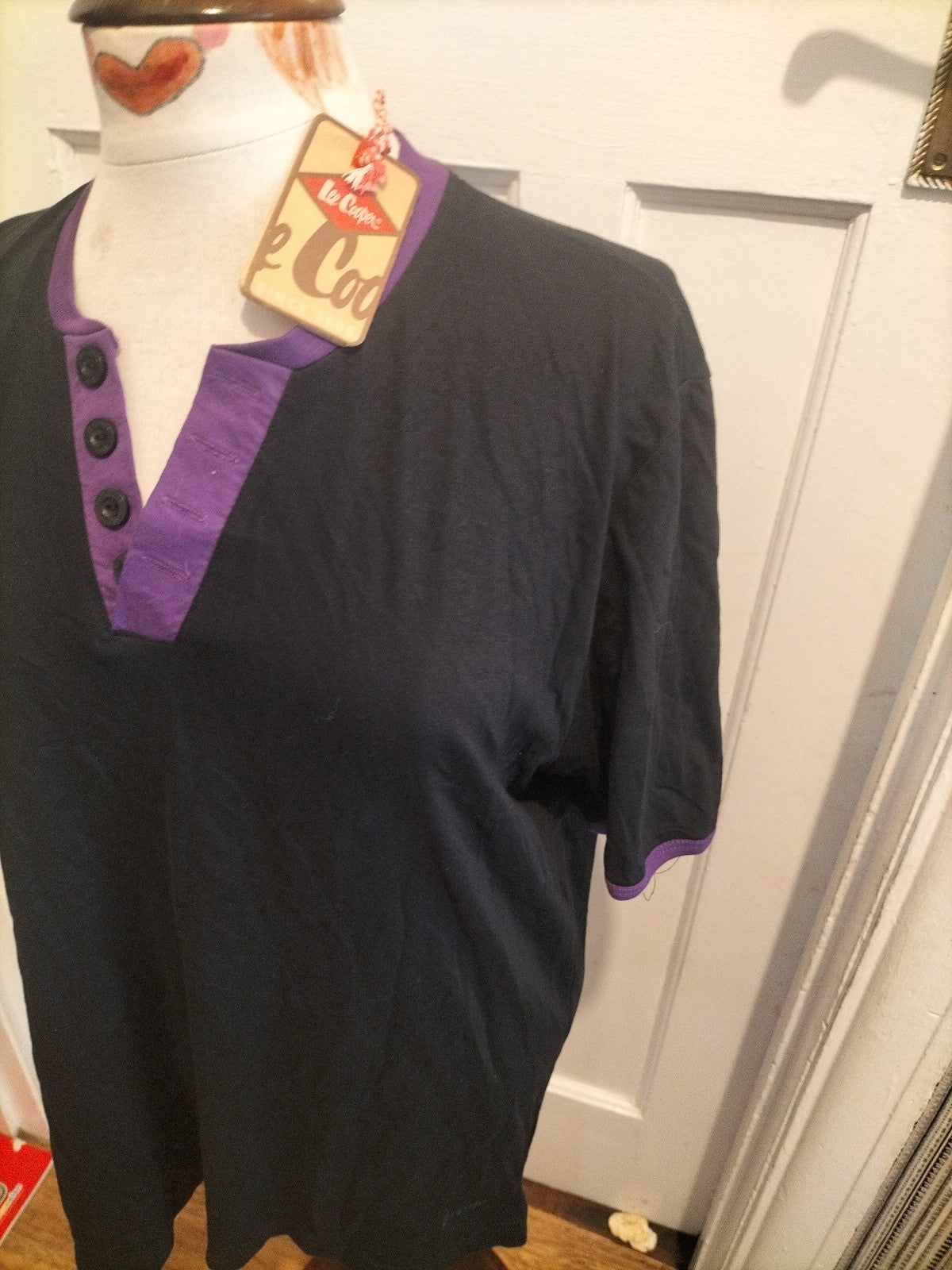 Brand New Mens Lee Cooper Size Medium Black/Purple Short Sleeved Polo