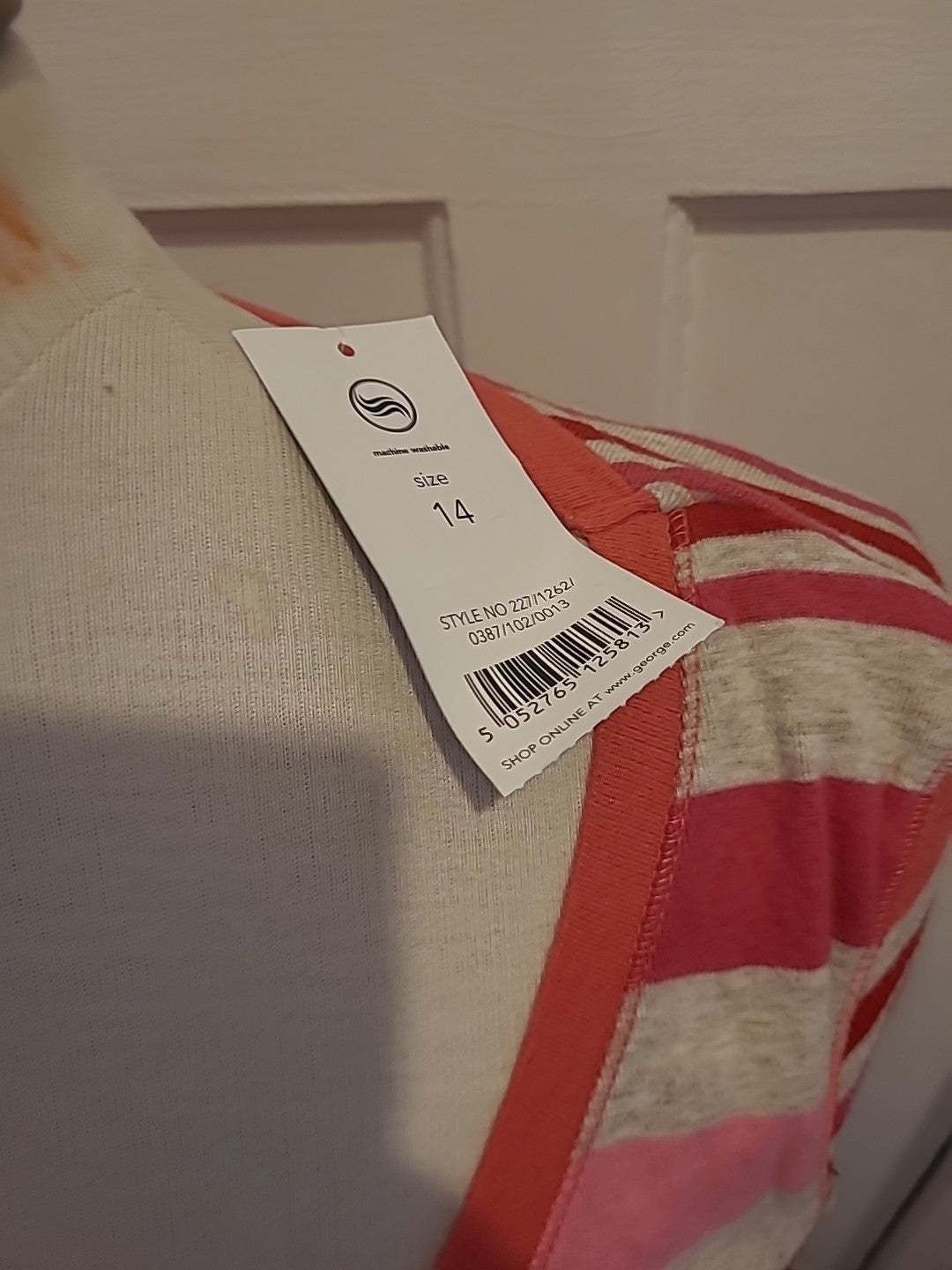 Brand New Ladies George Size 14 Pink/Grey/Red Striped Tshirt