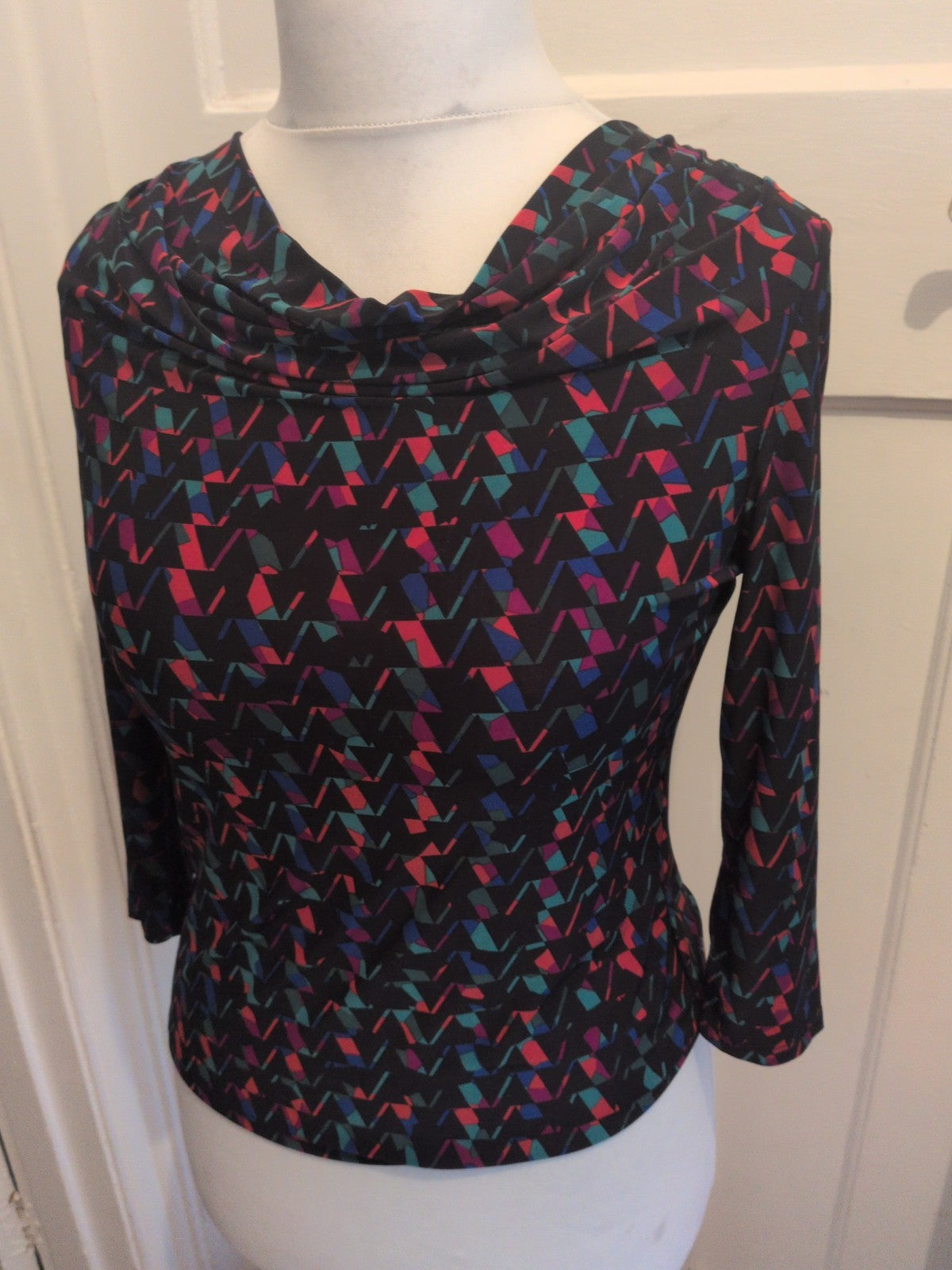 Cc Petite Small Black With Multicoloured Pattern 3/4 Sleeve Blouse