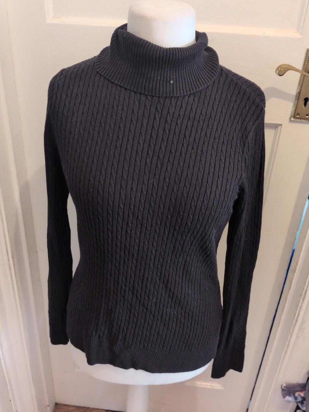 Jeanne Pierre Large Black Rib Long Sleeve High Neck Jumper