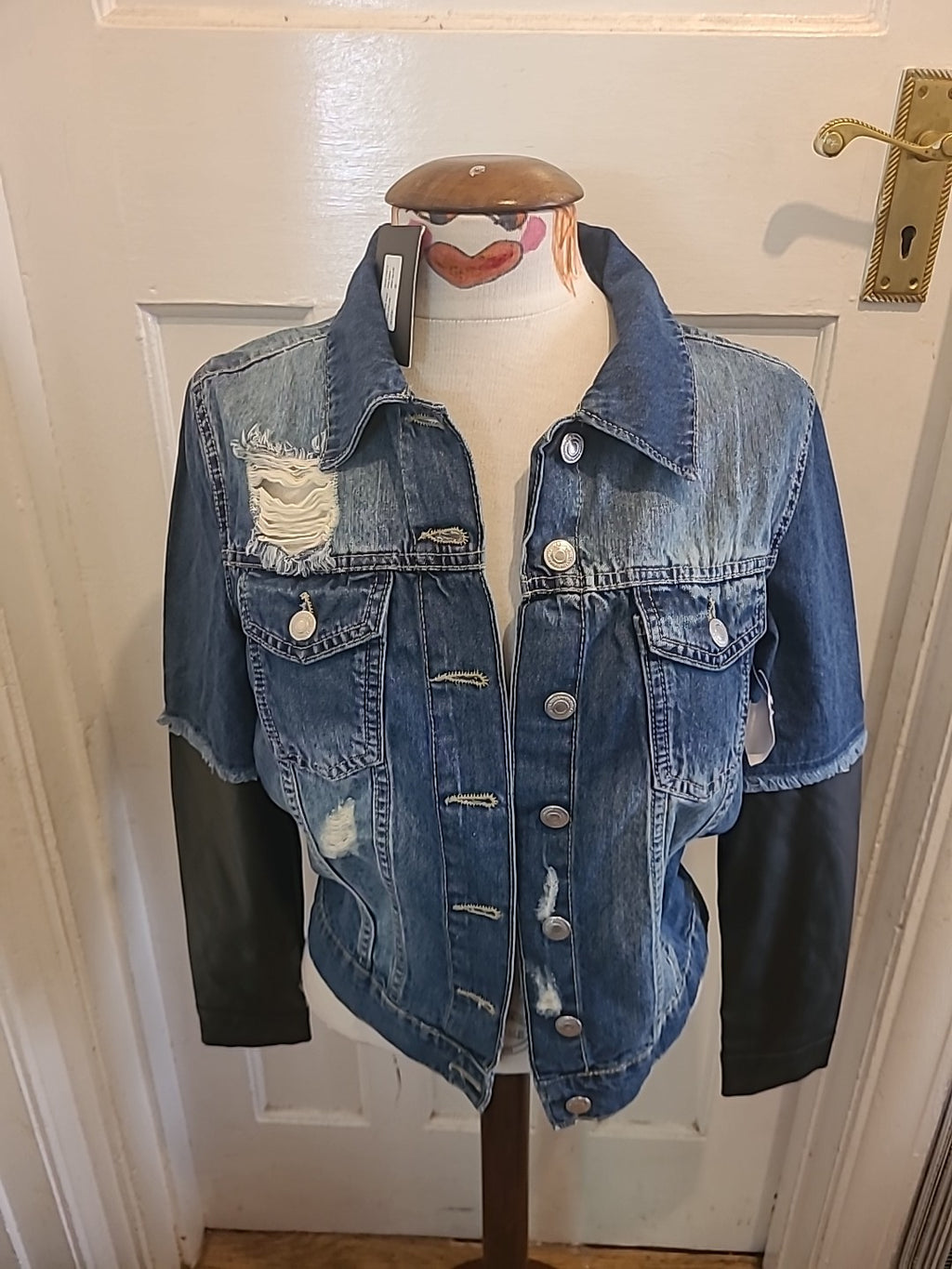 Brand New Ladies Parasian Size 8 Denim Pleather Jacket