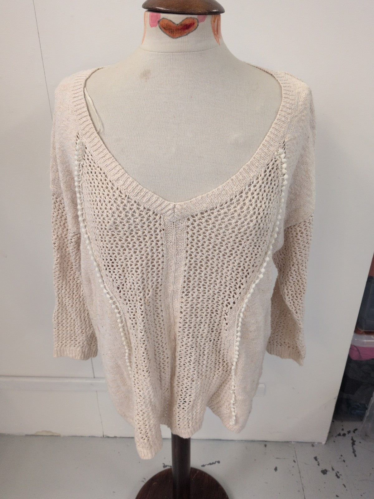 Tu 20 Pale Beige Knit Long Sleeve V Neck Jumper