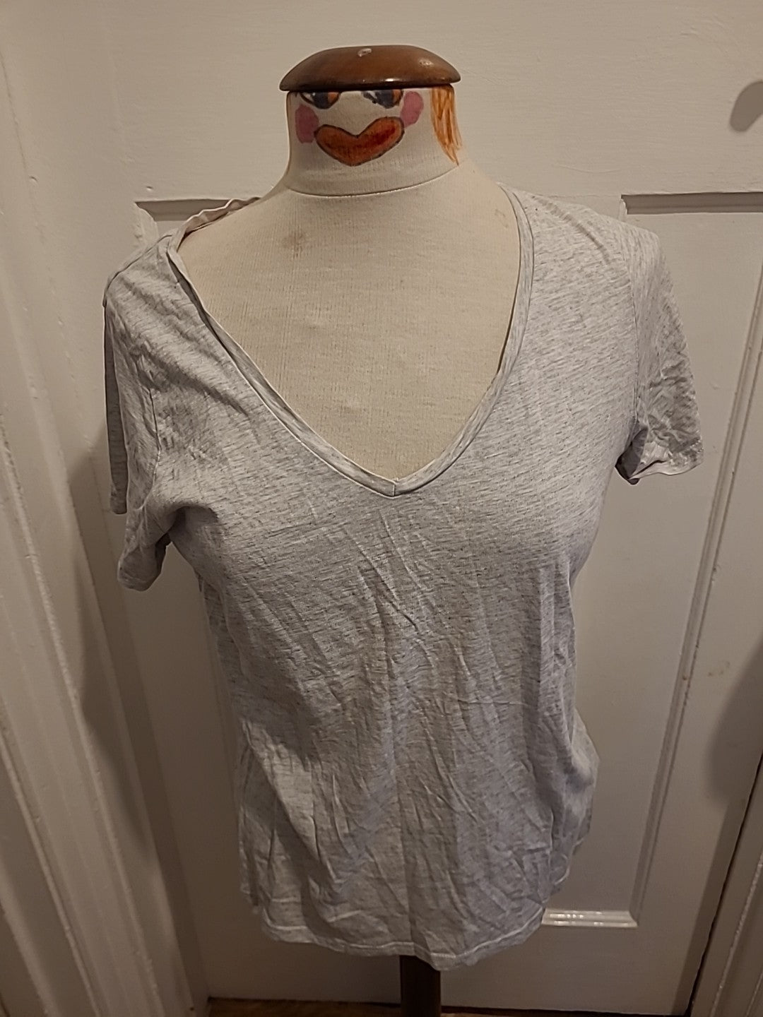 Ladies F&F Size 12-14 Grey V Neck Short Sleeved Pyjama Top