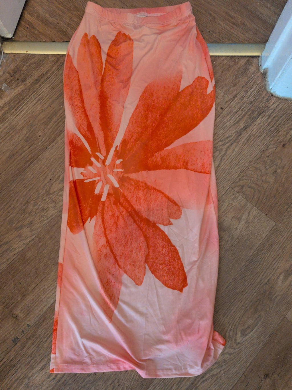 Shein Medium Orange Coral Elasticated Long Length Skirt