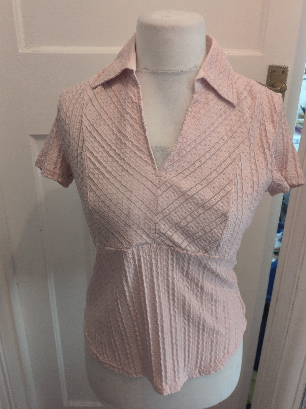 Marks And Spencer 14 Pink Textured Short Sleeve Blouse