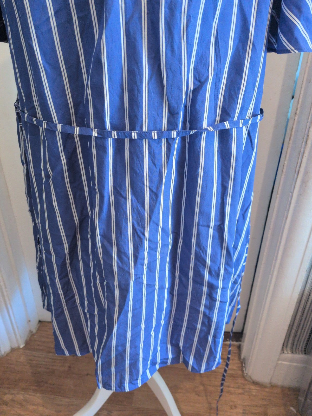 Ladies George Size 16 Blue And White Stripe Short Sleeve Belted Dress