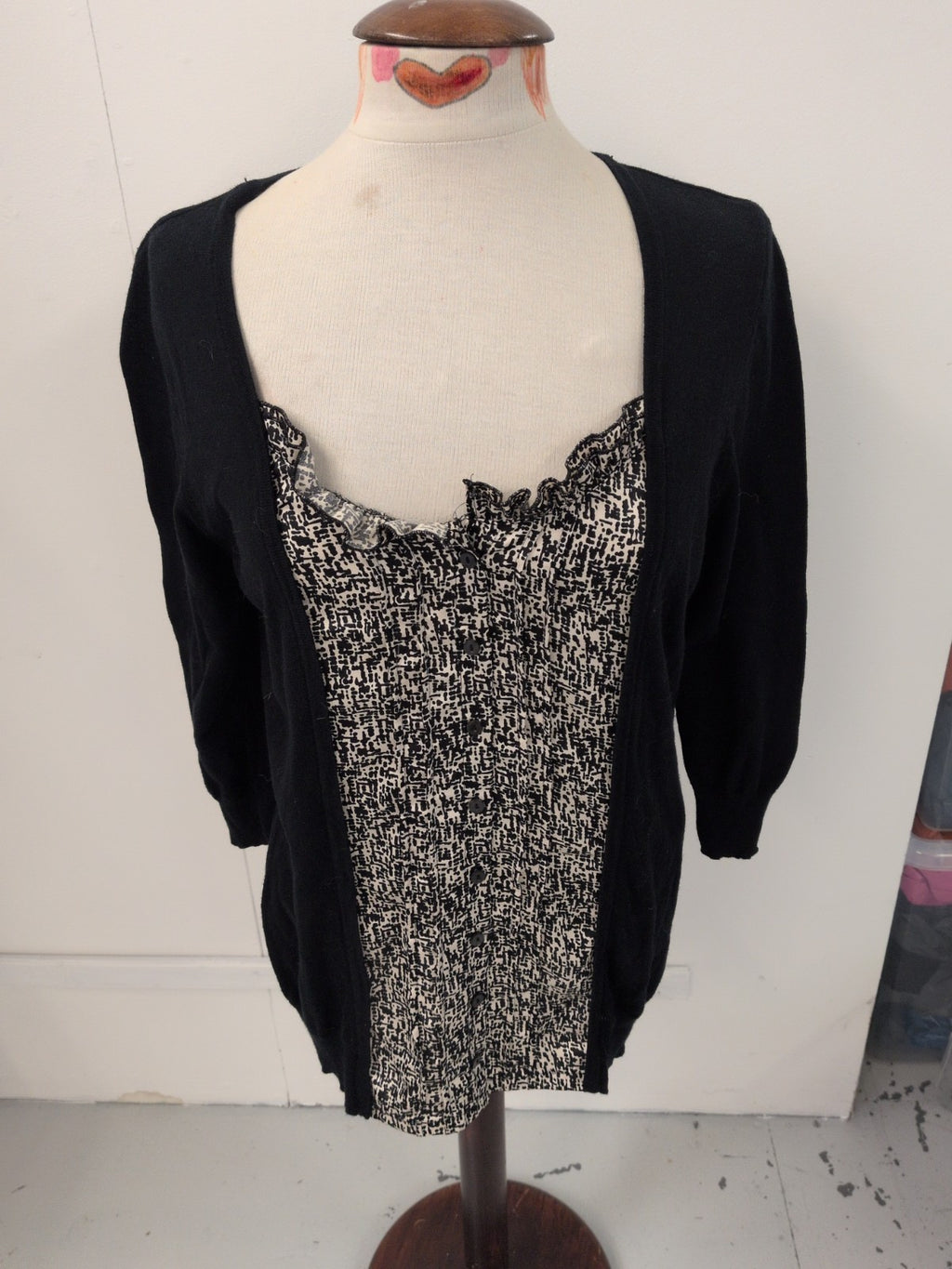 F&F 16 Black With Pattern Centre Long Sleeve Blouse