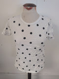 Ladies Tu Size 8 White With Black Spots Round Neck Short Sleeve T-shirt