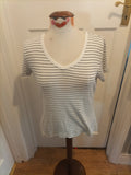 Ladies Peacocks Size 14 White With Black Stripes Short Sleeved Tshirt