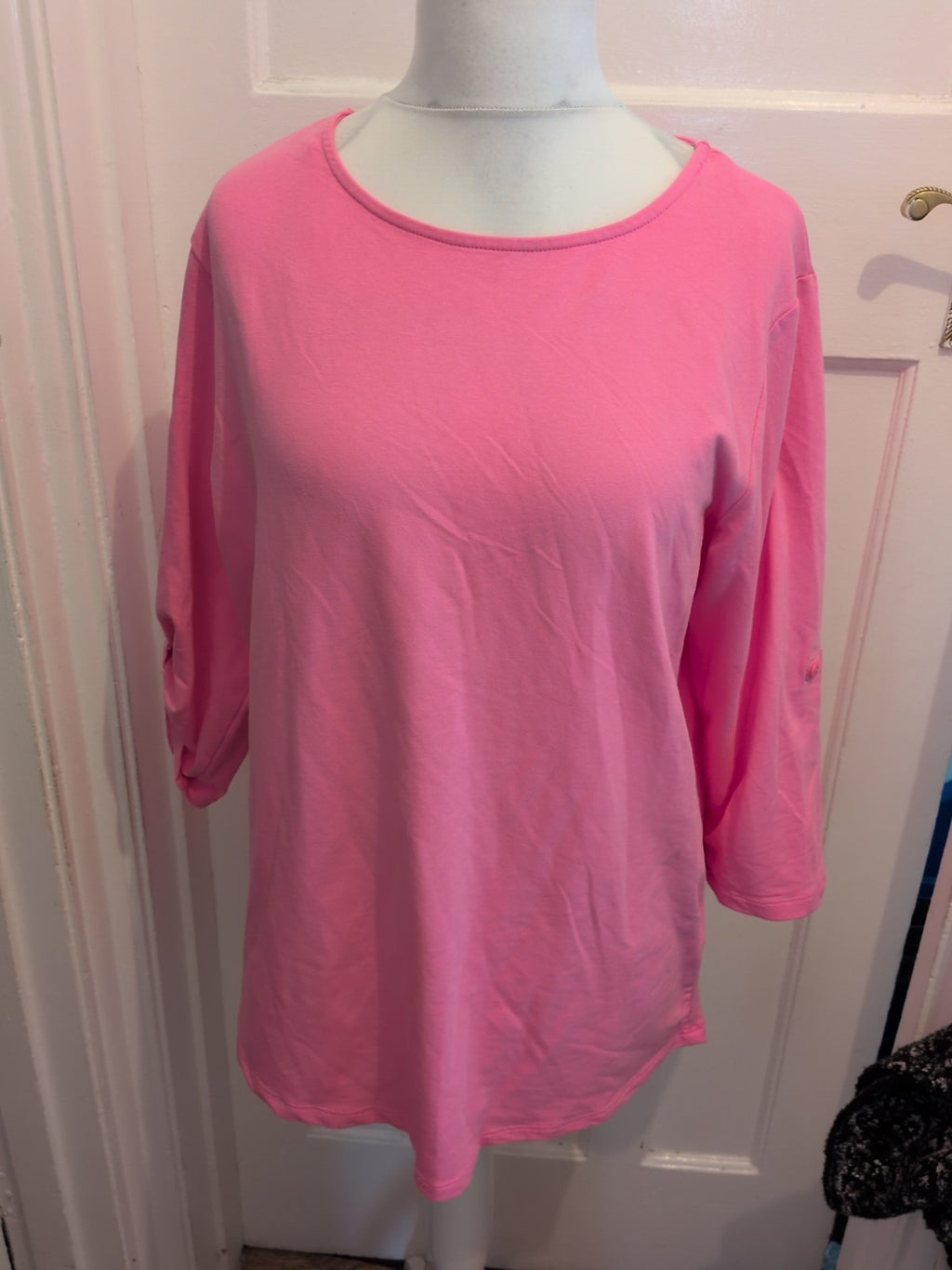 Ladies Pink XL Half Sleeve Round Neck Blouse