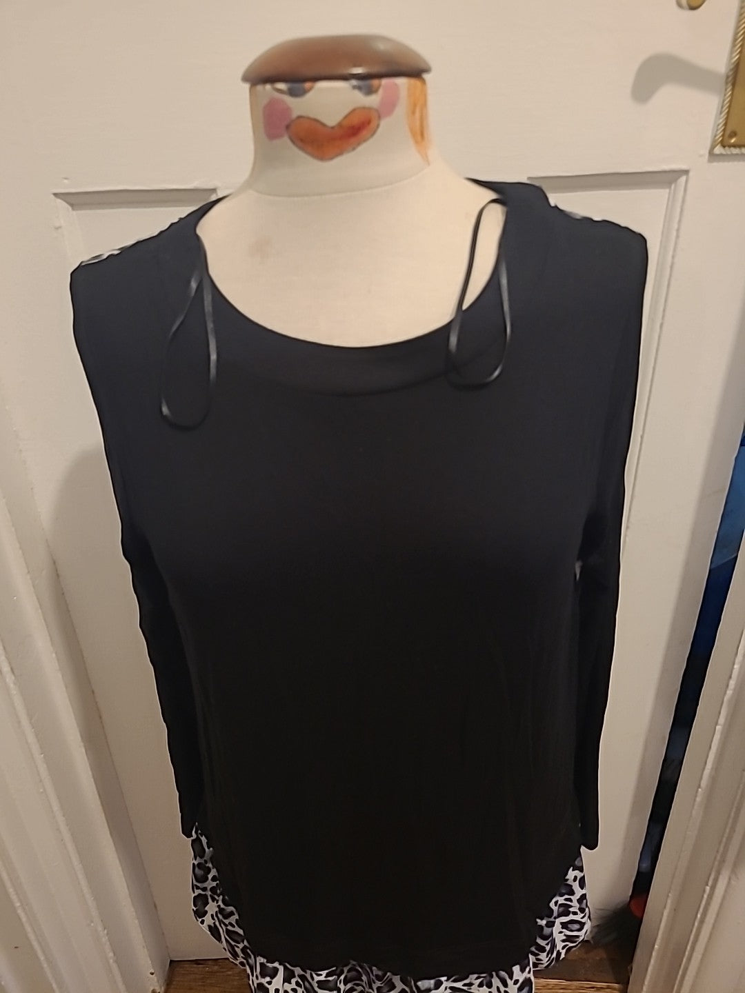 Brand New Ladies Tu Size 14 Black With Animal Print Long Sleeved Blouse