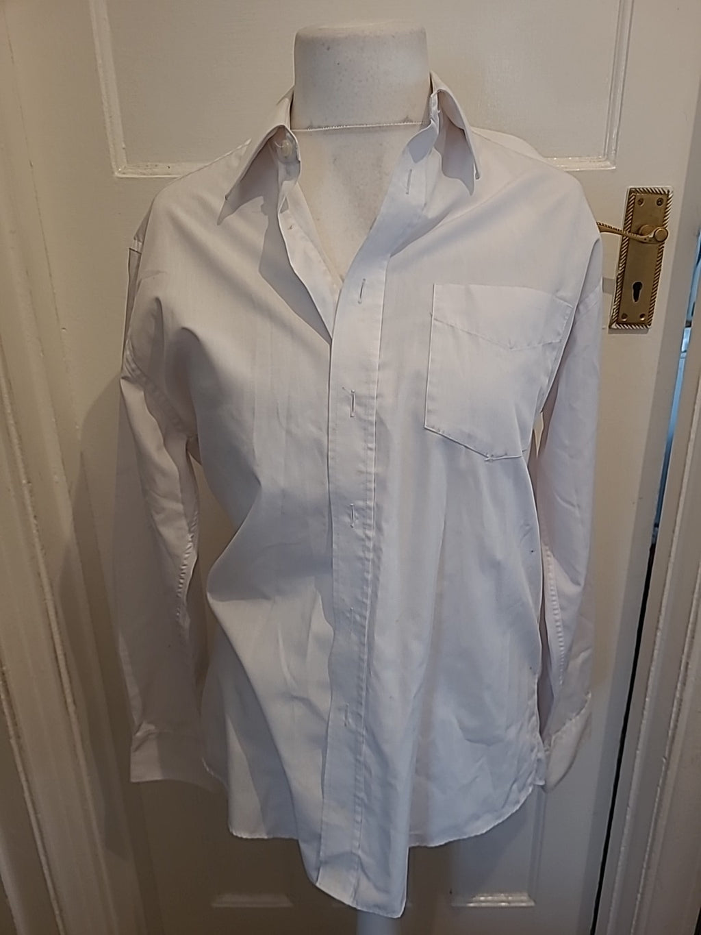 Mens Marks And Spencer Size 15.5" White Long Sleeved Shirt Easycare Tailoring