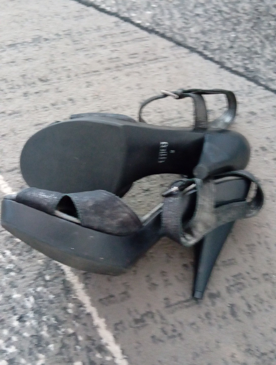 Ladies Heeled Open Toe Shoes FAITH black/ Silver Shimmer Size 6 FREE DELIVERY
