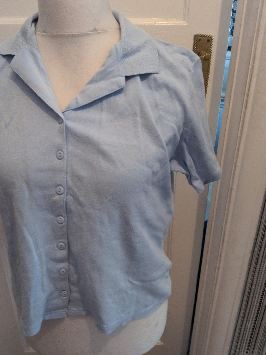 BHS 14 Pale Blue Short Sleeve Collared Blouse Polo