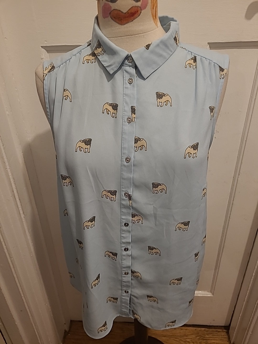 Ladies George Size 12 Pale Blue Sleeveless Pug Blouse Immaculate