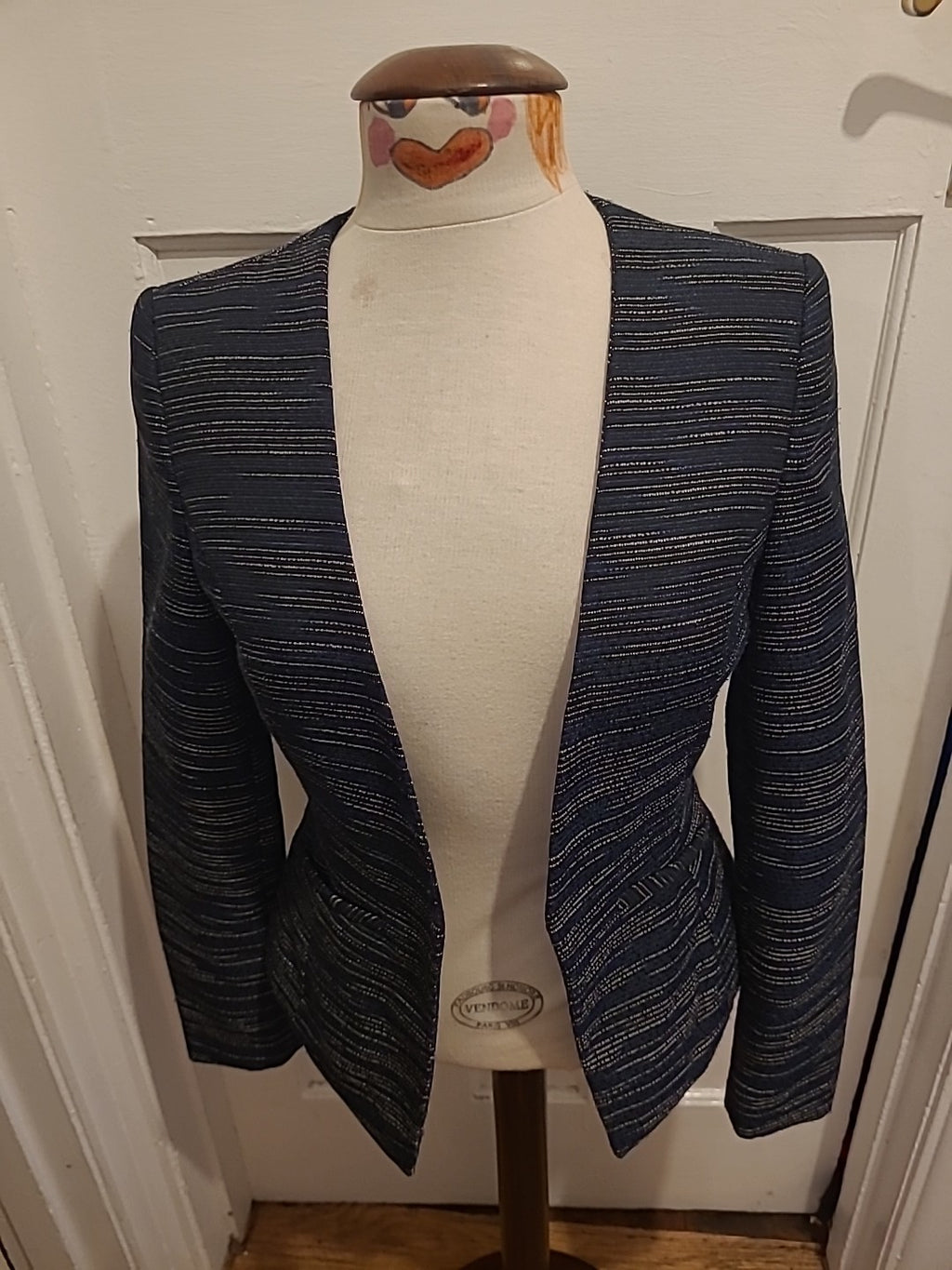 Ladies George Size 8 Blue/White/Black Lined Blazer