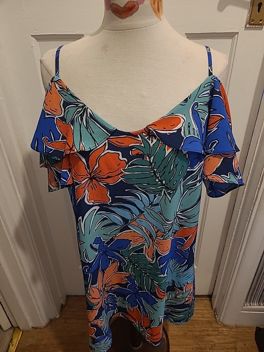Ladies Papaya Size 12 Multicoloured Floral Open Shoulder Short Sleeve Dress