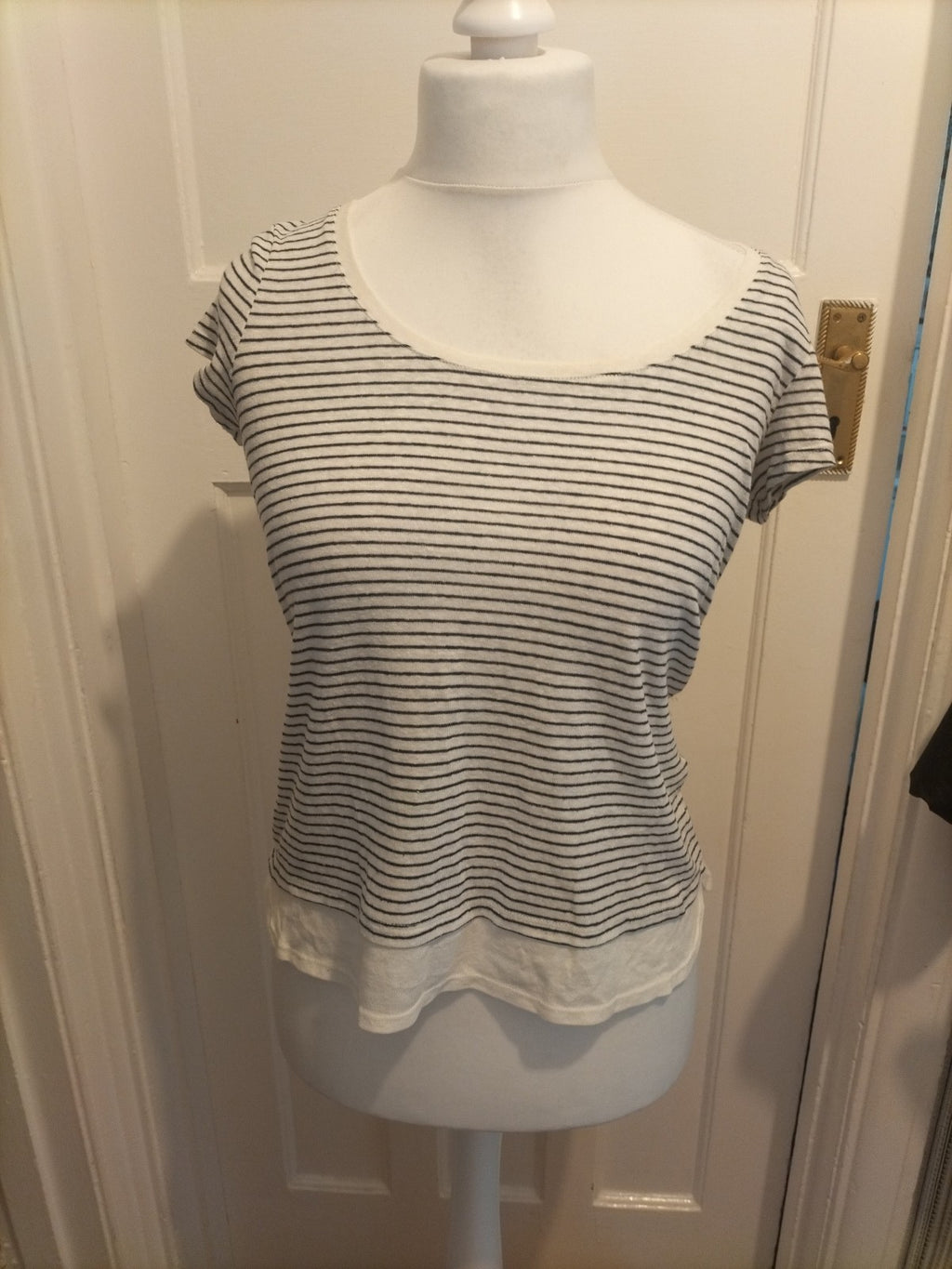 Ladies Ecru Size Small Striped Short Sleeved Tee