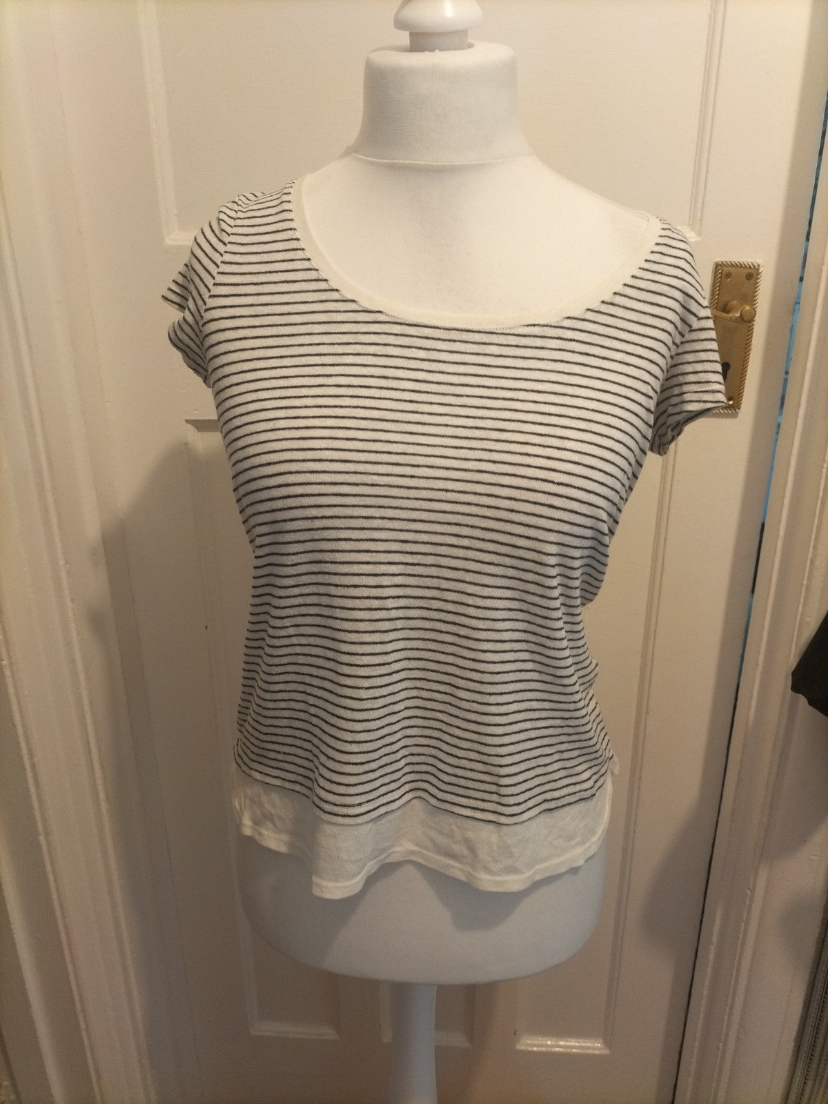 Ladies Ecru Size Small Striped Short Sleeved Tee