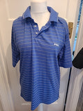Mens Ping Size Large Blue And White Striped Short Sleeved Polo