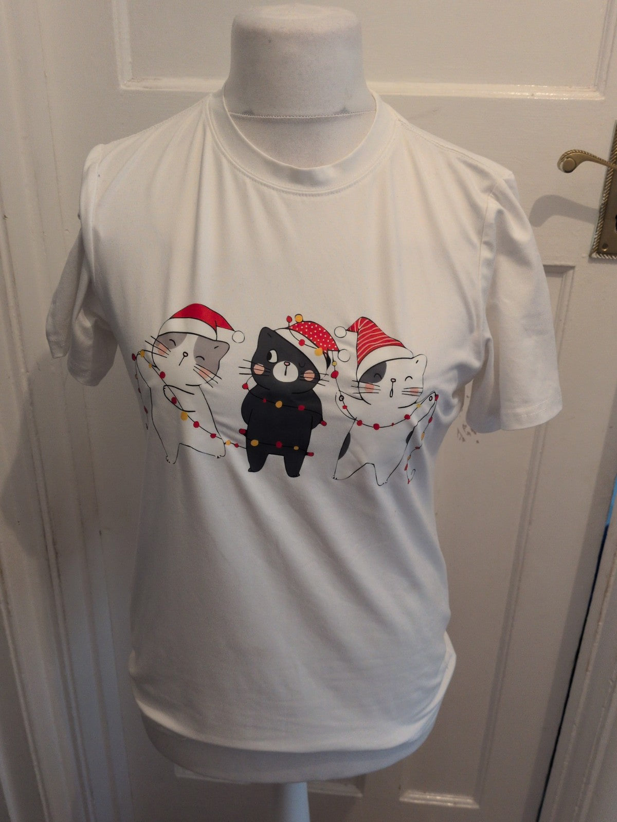 Small White Kitten Print short Sleeve Pyjama Top