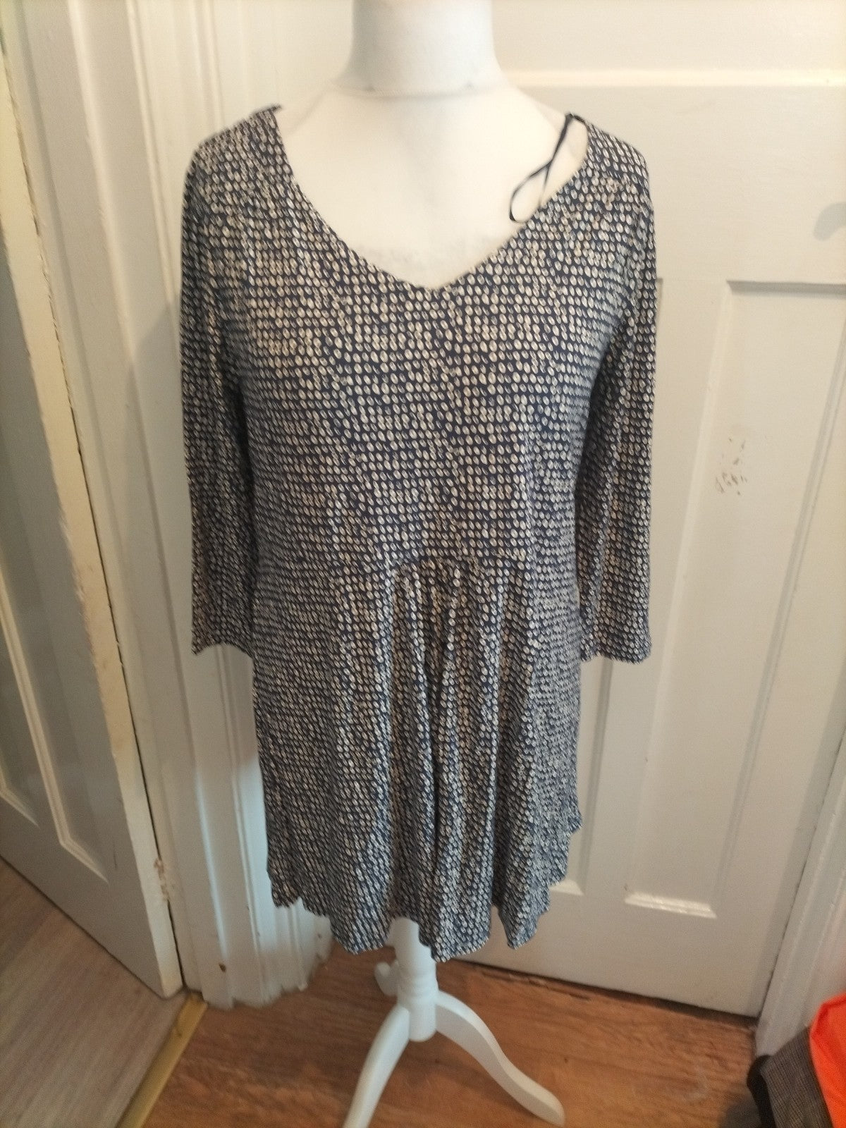 Tu 16 Navy And Cream Speckled 3/4 Sleeve Dress