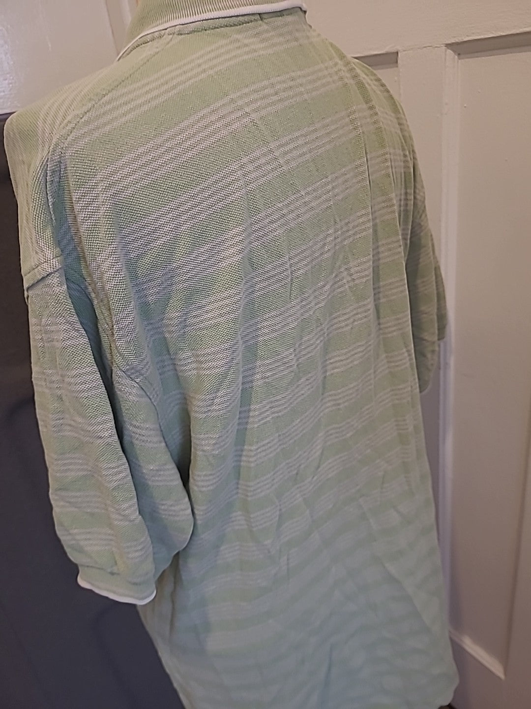 Mens Faldo Size Medium Green White Striped Short Sleeved Polo