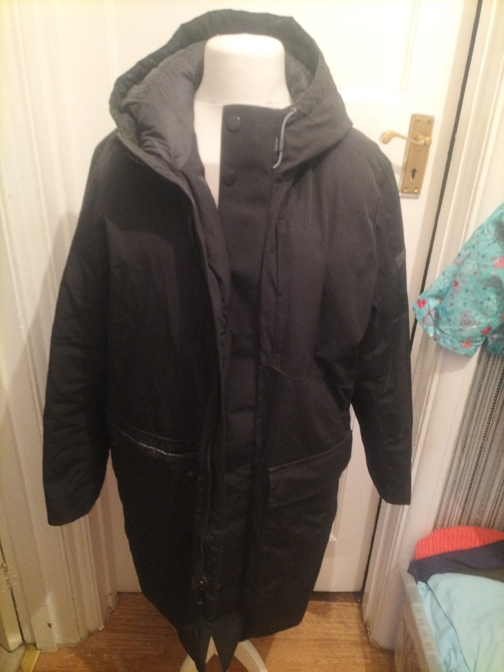 DKNY Large Black Lined Coat