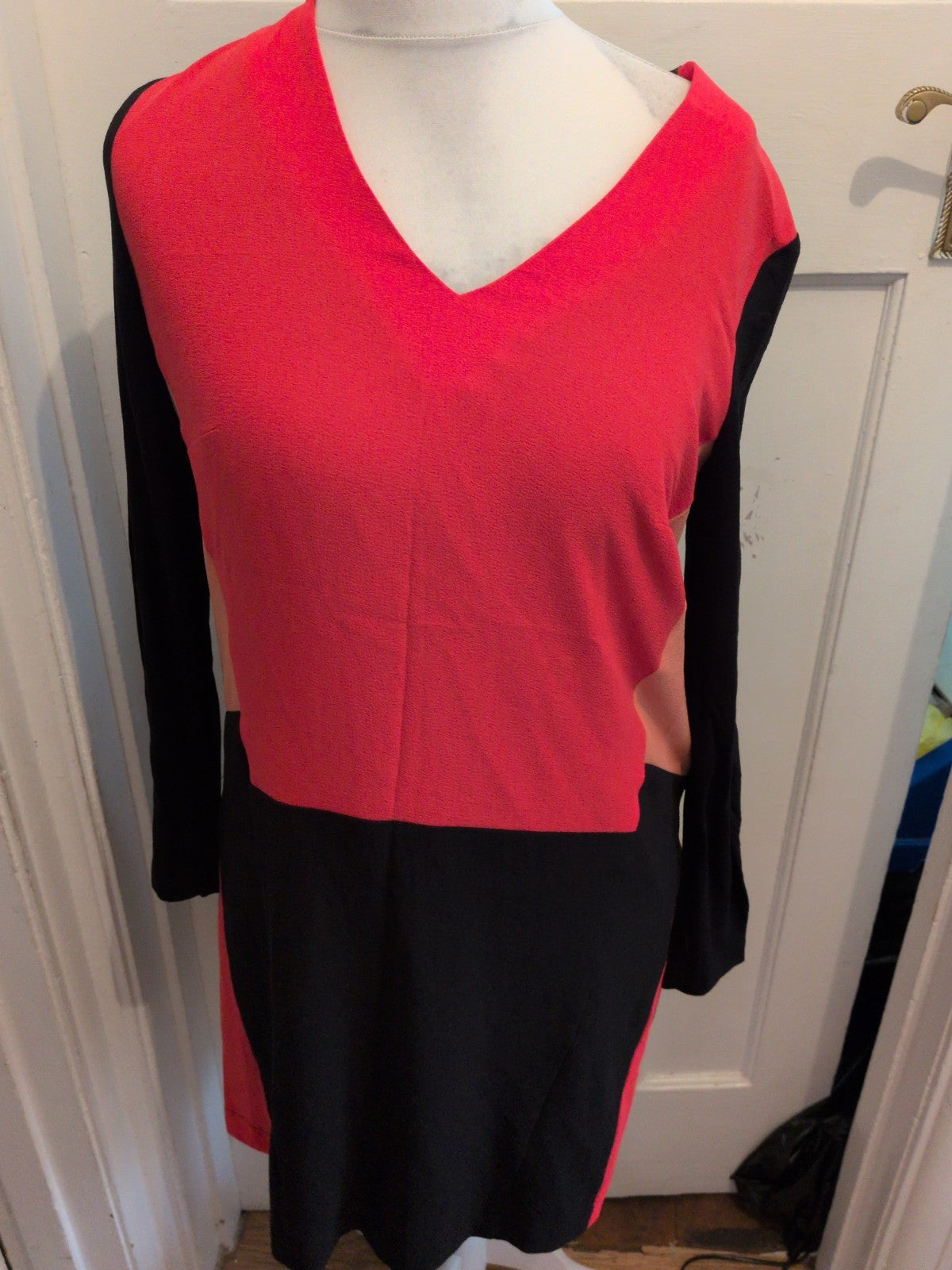 Miss Captain Trend EU 42 Coral And Black Long Sleeve Dress