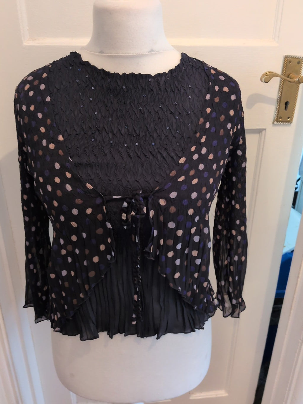 CC Small Navy Spotty V Neck Blouse