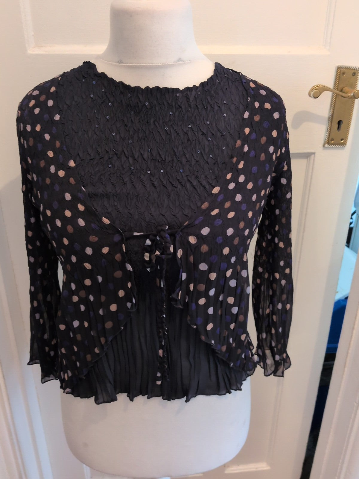 CC Small Navy Spotty V Neck Blouse