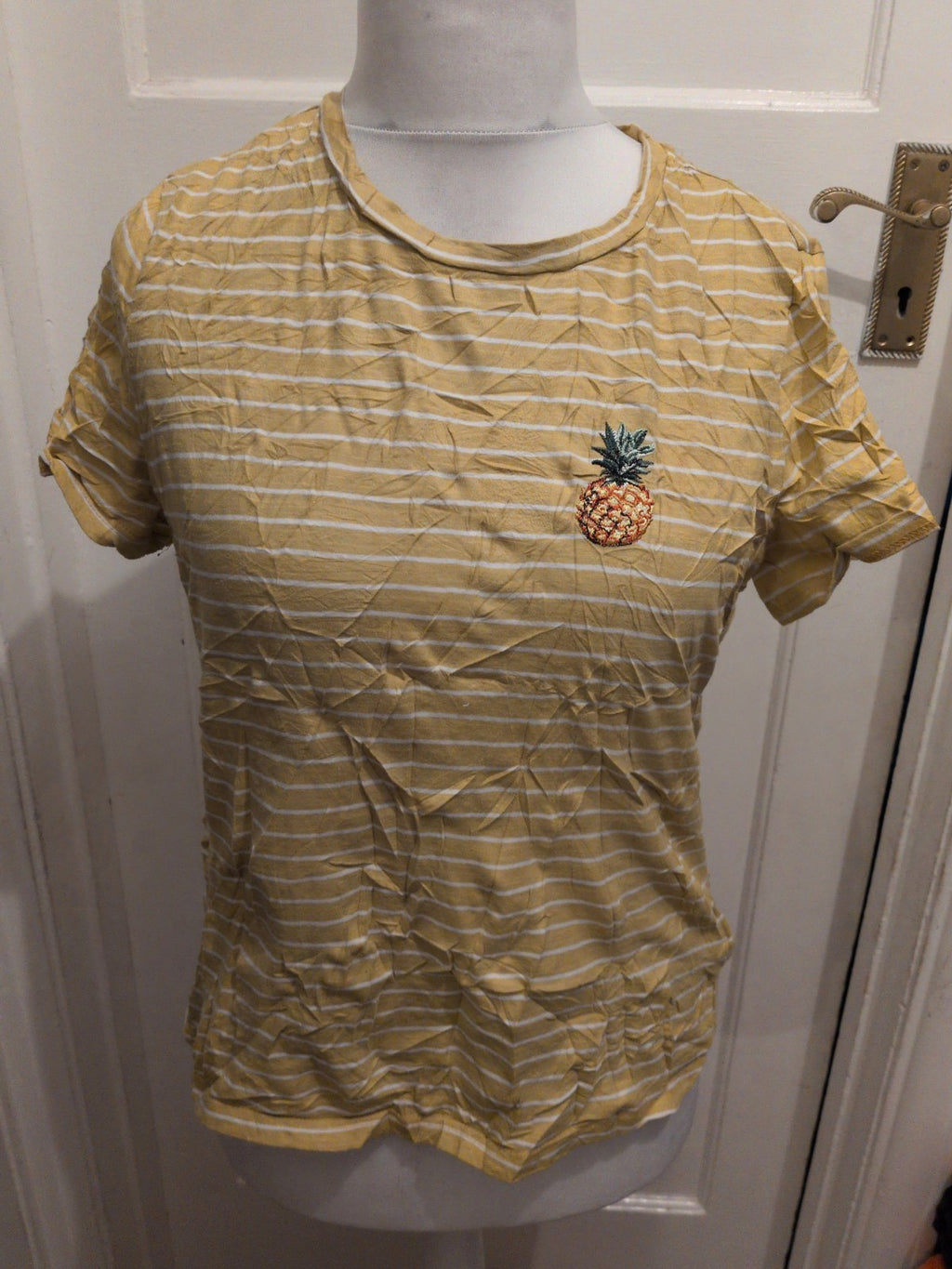 Shein Large Yellow Stripe Pineapple T-shirt Short Sleeve