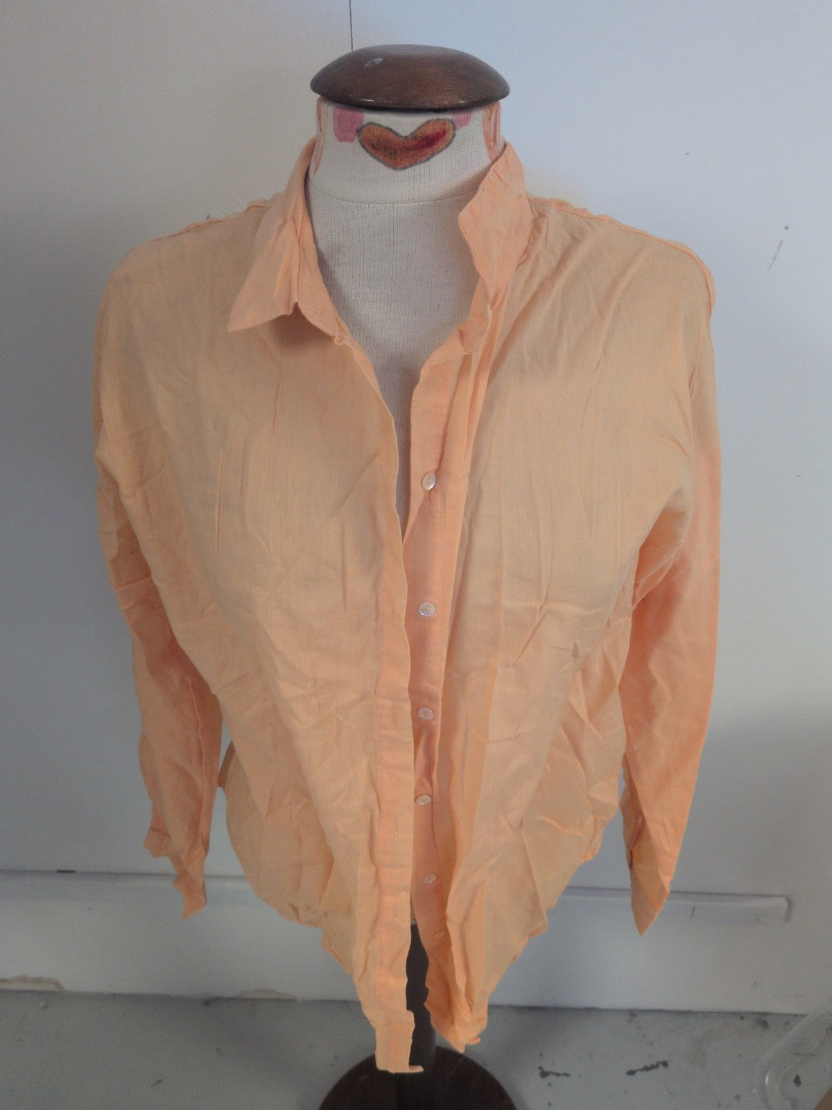 Pieces Medium Pale Orange Long Sleeve Buttoned Blouse