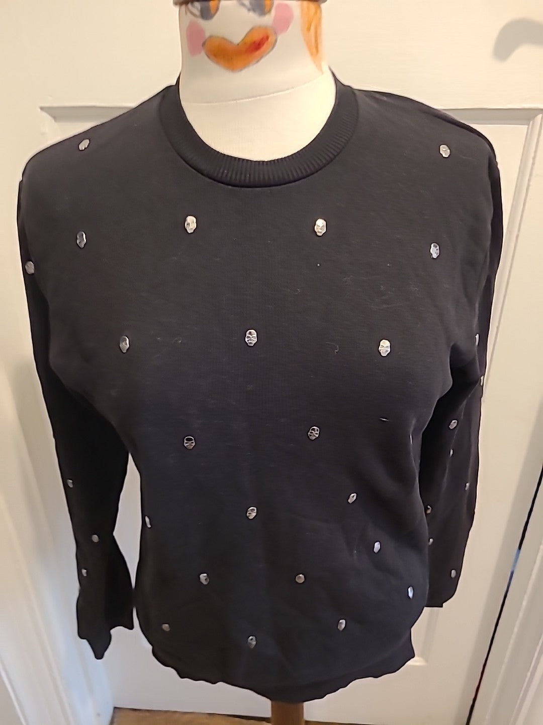 Mens Zara Size Small Black Skull Pullover Jumper