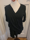 Ladies M+S Size 8 Black Scoop Detailed Front Short Sleeved Blouse
