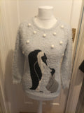 Ladies Peacocks Size Medium Pale Blue Fluffy Penguin Jumper