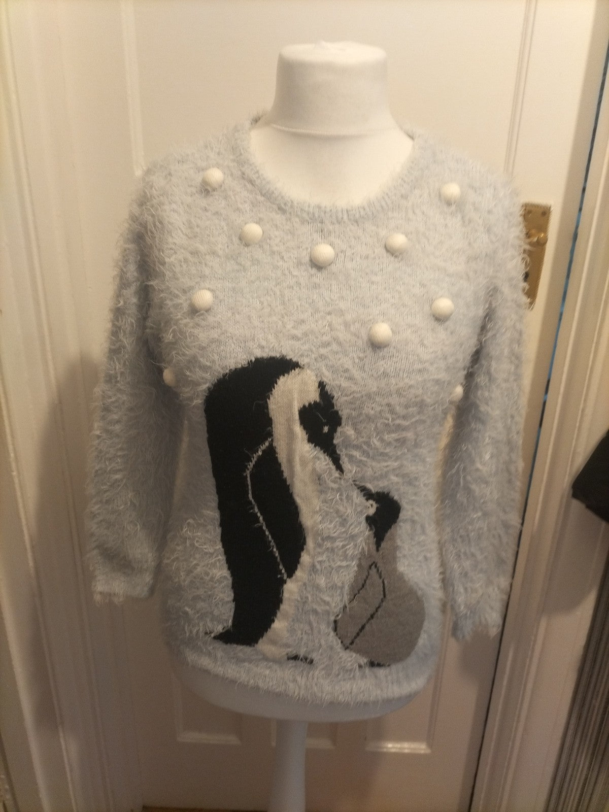 Ladies Peacocks Size Medium Pale Blue Fluffy Penguin Jumper