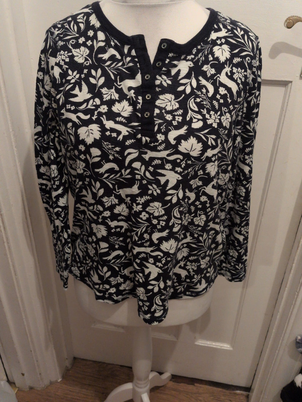 M&S Collection 16 Blue And White Reindeer Long Sleeved Pyjama Top