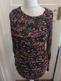 H&M Large Black Floral Long Sleeve Ruched Dress