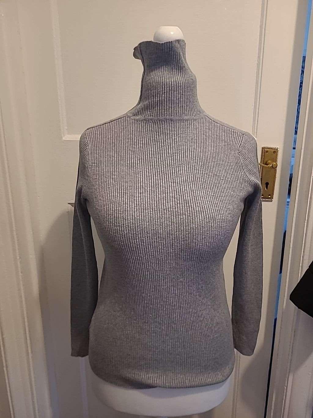 Ladies Marks And Spencer Size 14 Silver Grey Ribbed High Neck Jumper