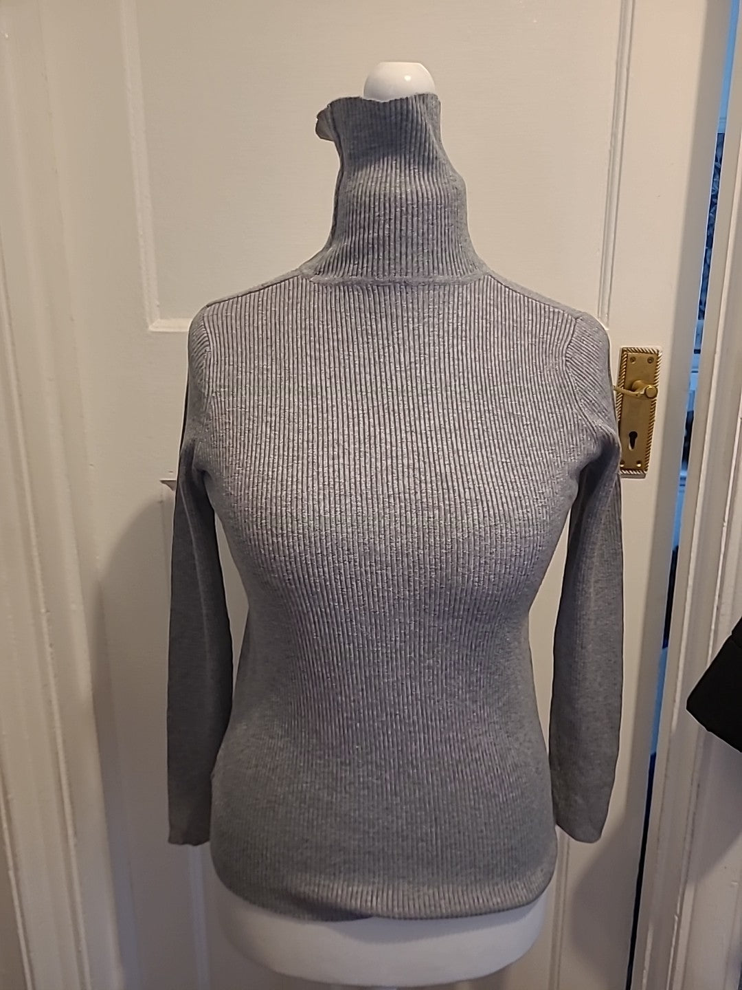 Ladies Marks And Spencer Size 14 Silver Grey Ribbed High Neck Jumper