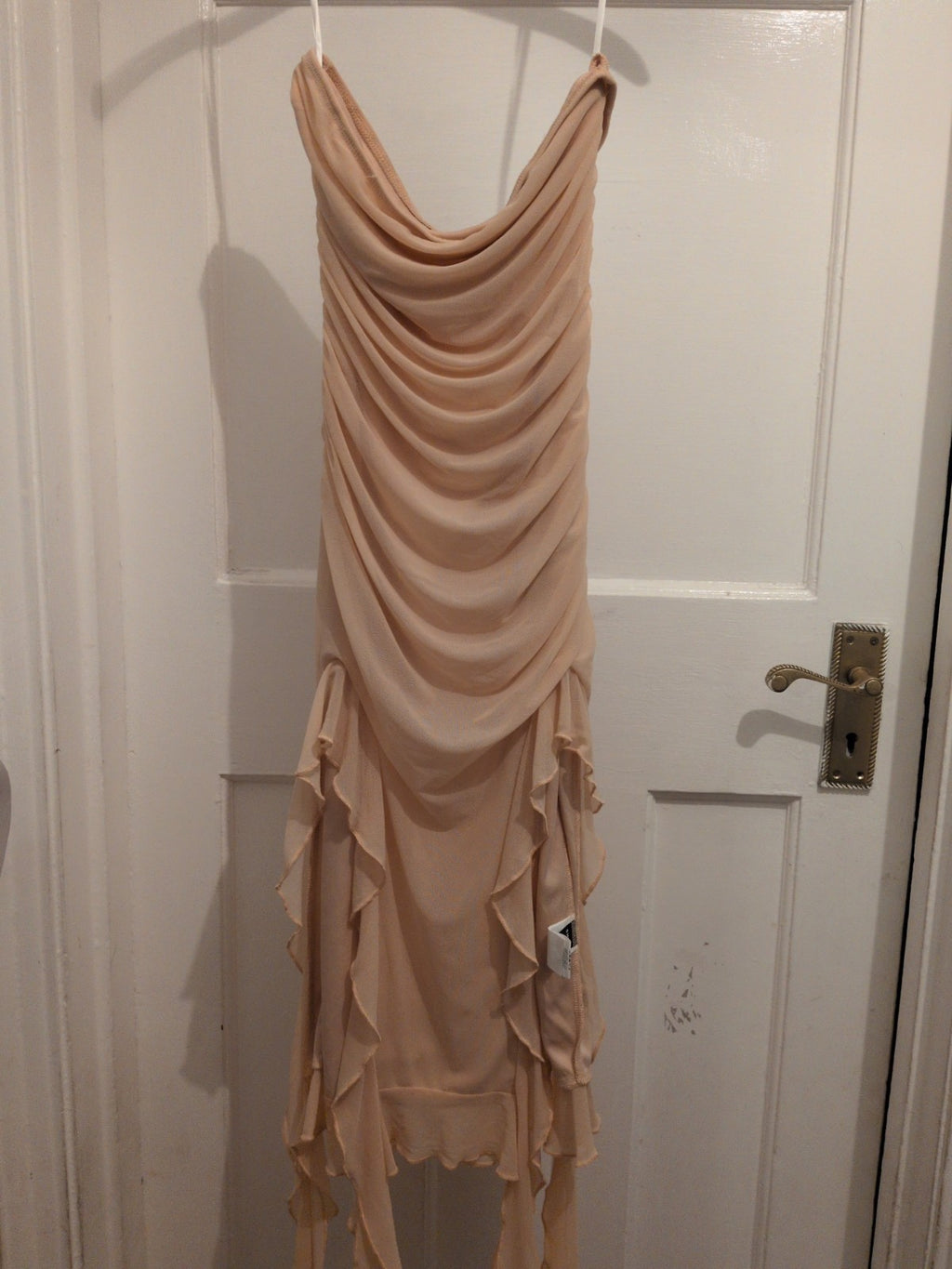 shein Size Medium Petite Bright Beige Ruched Sleeveless Strapless Midi Dress